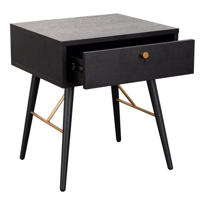 BAR-410-BK - Bulgary Bedside Table 1 Drawer Black and Copper - 2