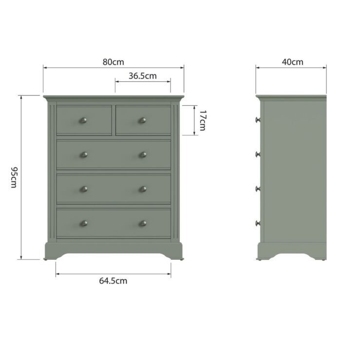 BP-2O3-CGN - Brooke Wooden 5 Drawer Green Grey Chest of Drawers - 9