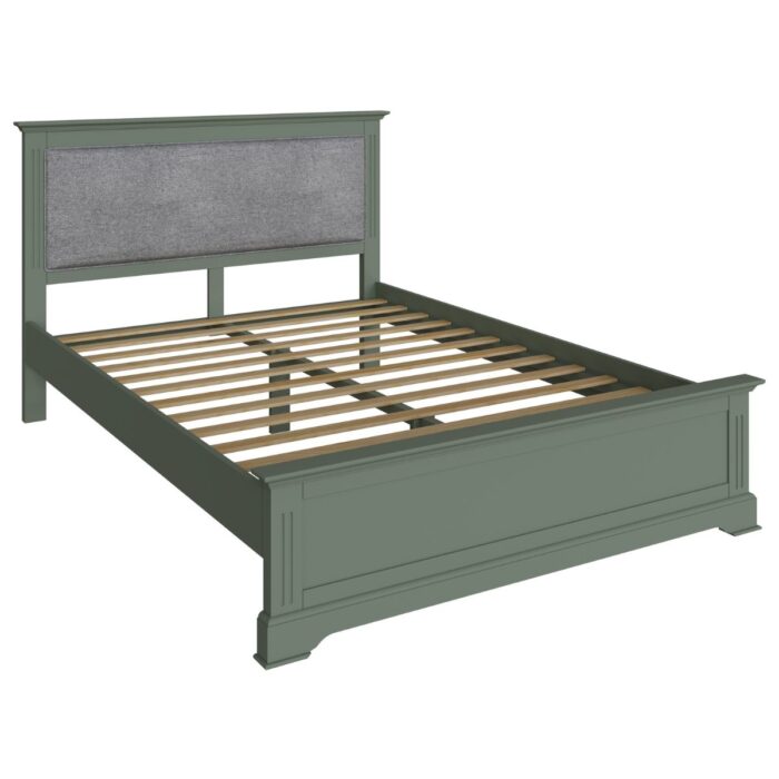 BP-46-CGN - 4'6 ft Brooke Green Grey Wood Bed with Upholstered Headboard - 2