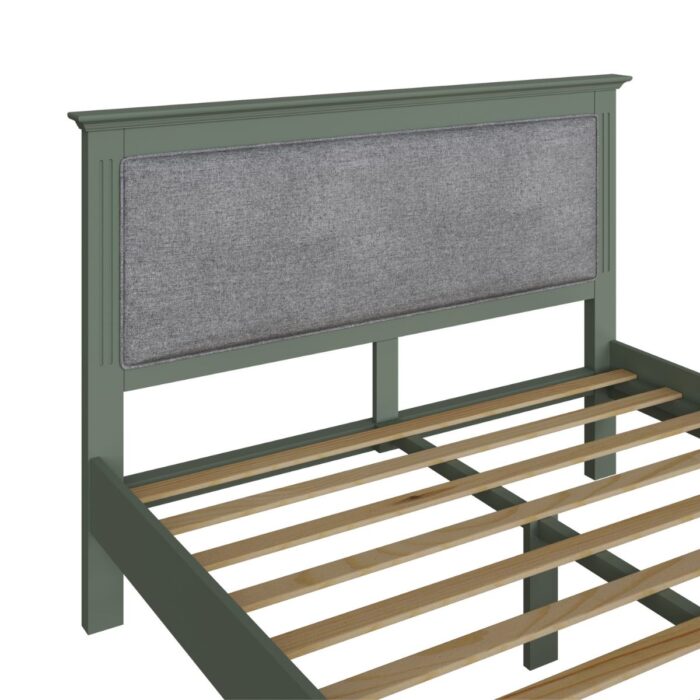 BP-46-CGN - 4'6 ft Brooke Green Grey Wood Bed with Upholstered Headboard - 5