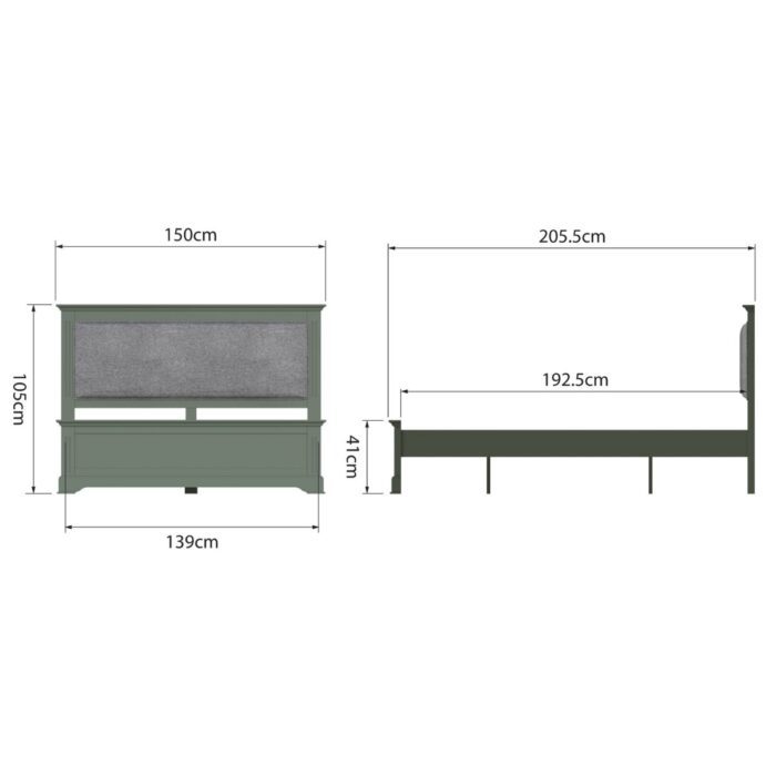 BP-46-CGN - 4'6 ft Brooke Green Grey Wood Bed with Upholstered Headb