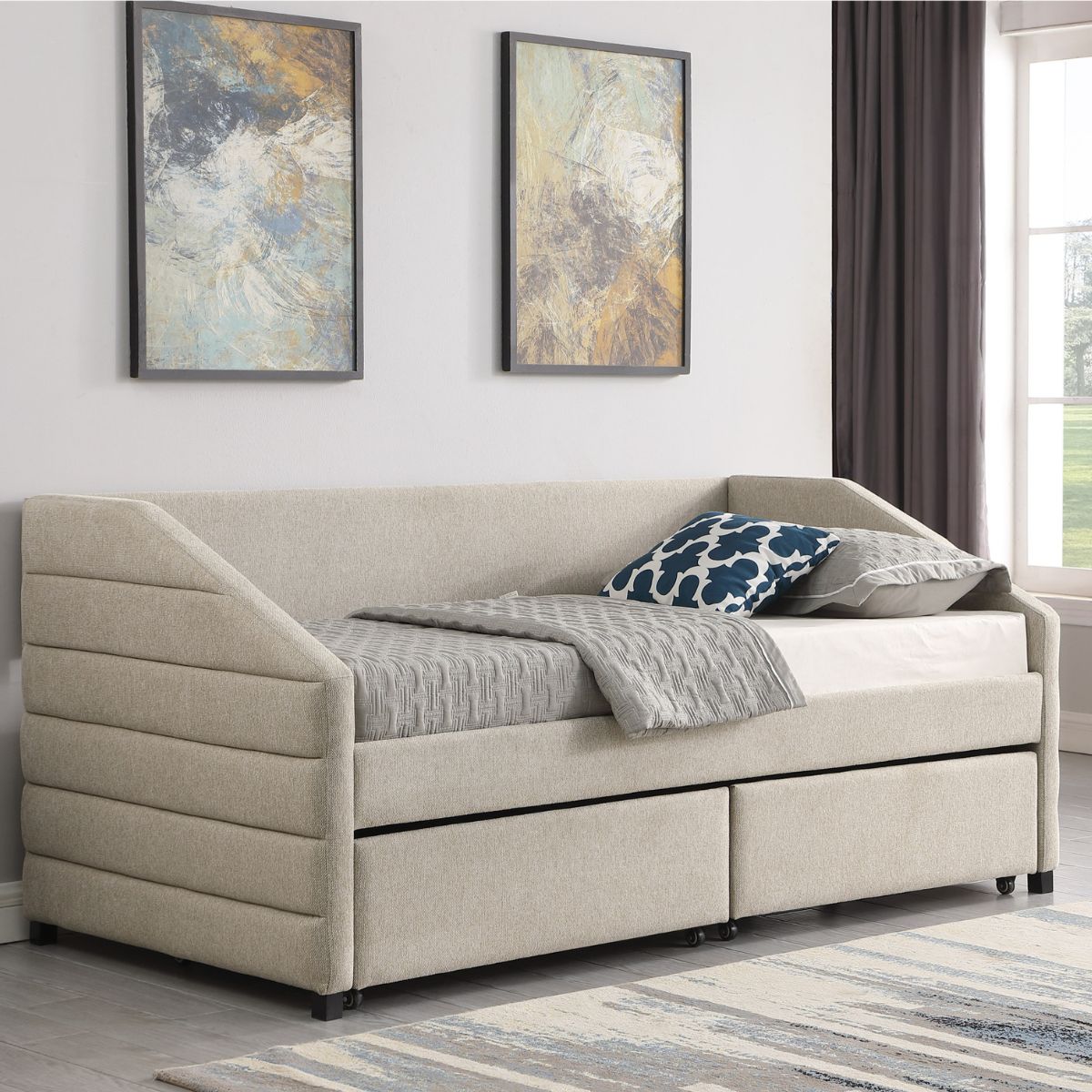 Baku Upholstered Day Bed with Storage Beige - 2