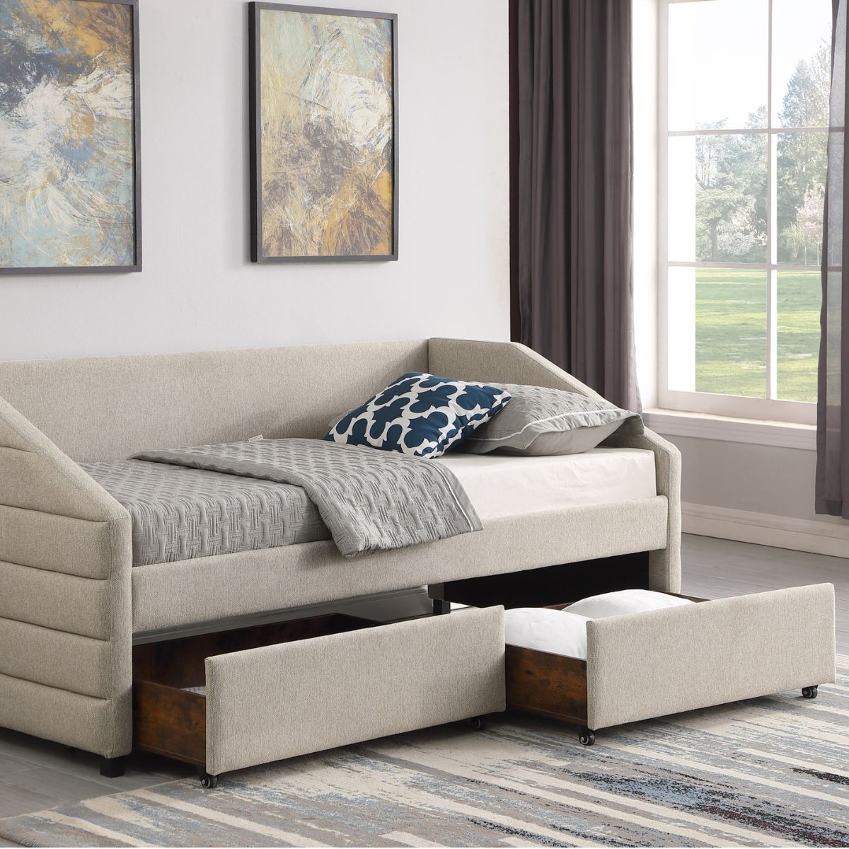 Baku Upholstered Day Bed with Storage Beige - 3