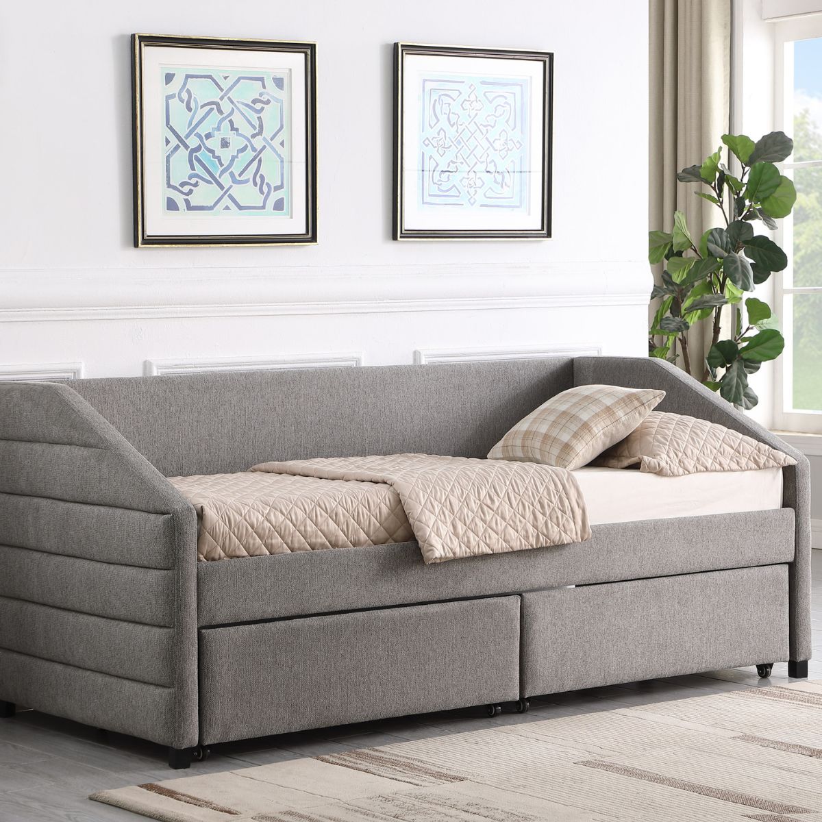 Baku Upholstered Day Bed with Storage Grey - 2