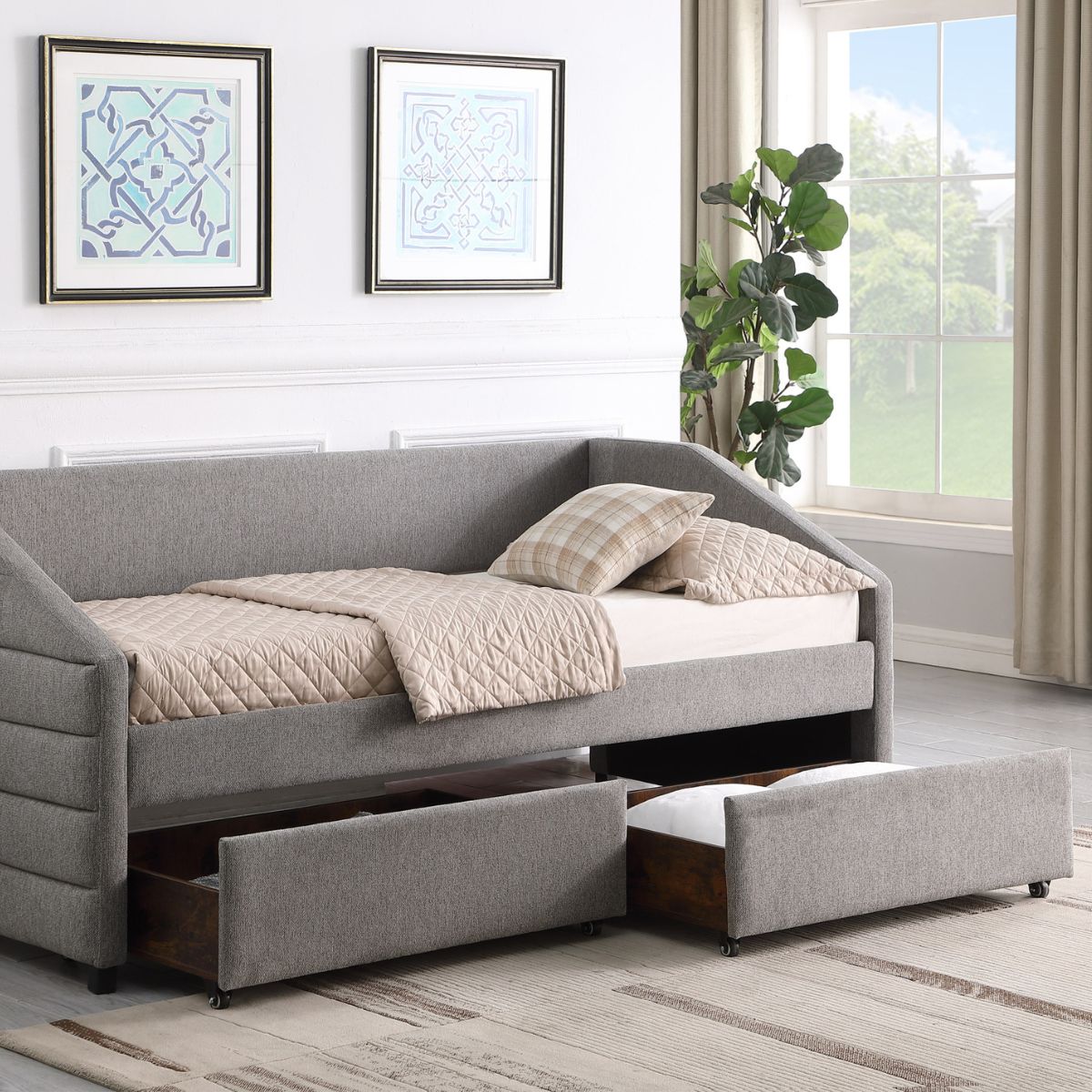 Baku Upholstered Day Bed with Storage Grey - 3