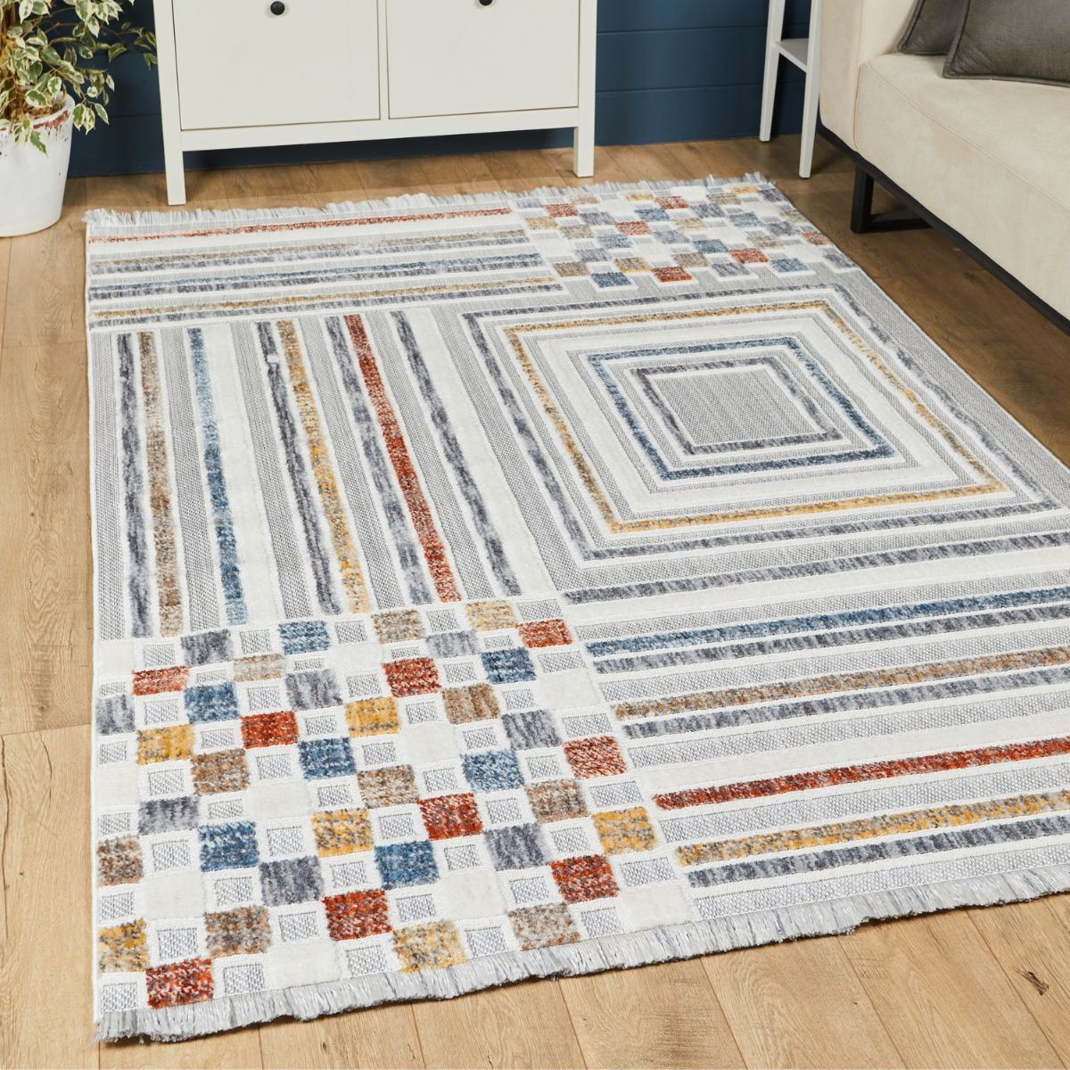 Broadway Contemporary Linear and Checkered Rug - 2