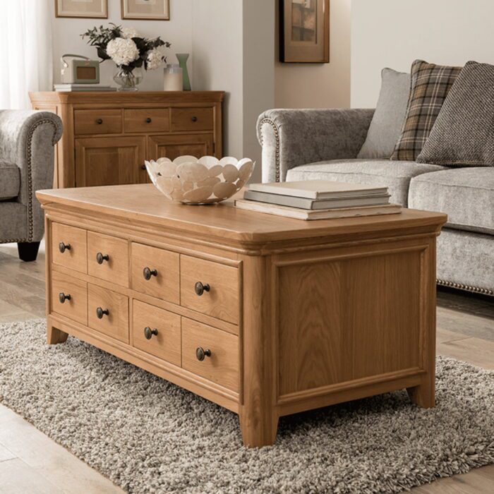 CRM-007 - Cassandra Oak Coffee Table with Drawers - 3
