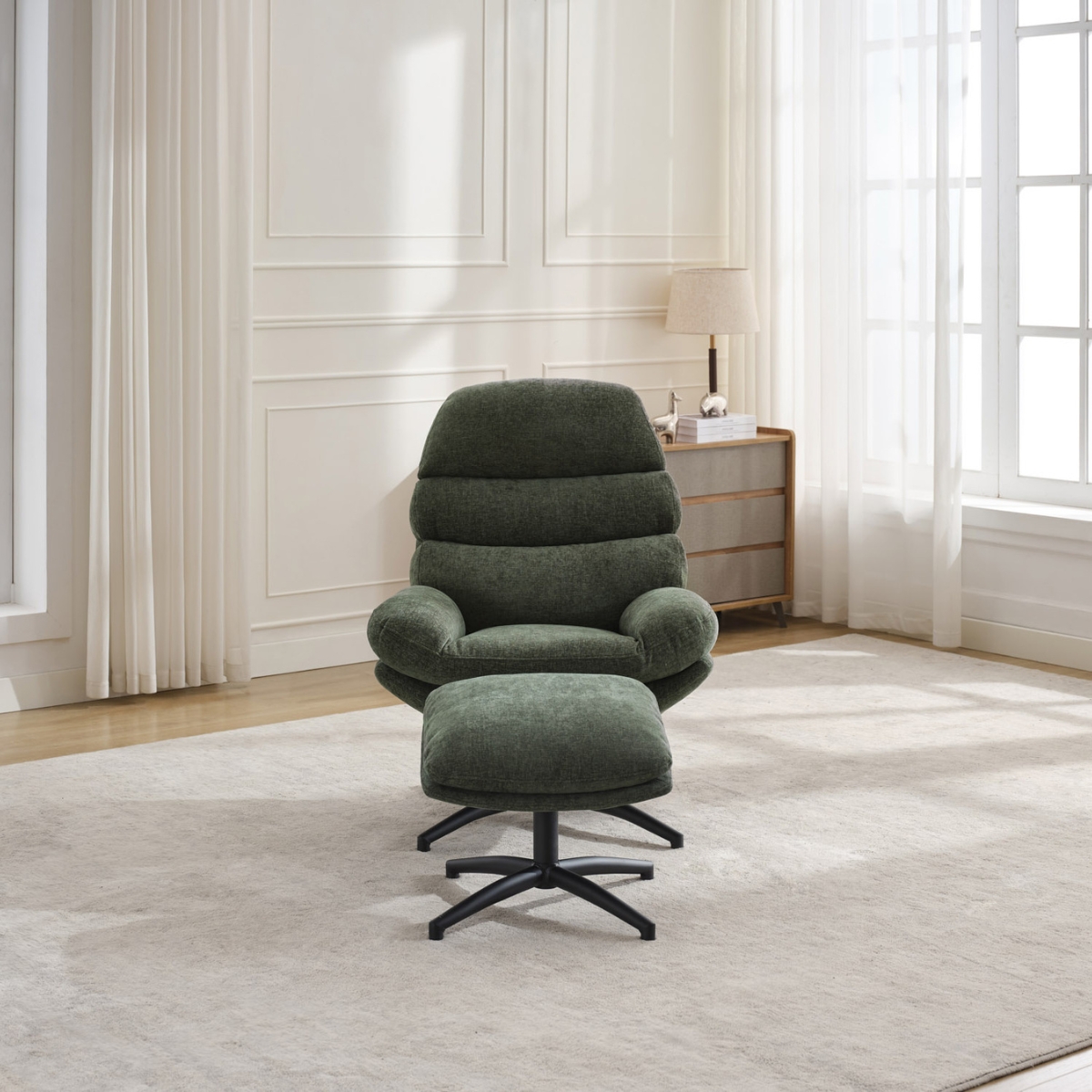 Caprille Accent Chair Chair and Footstool Green - 2