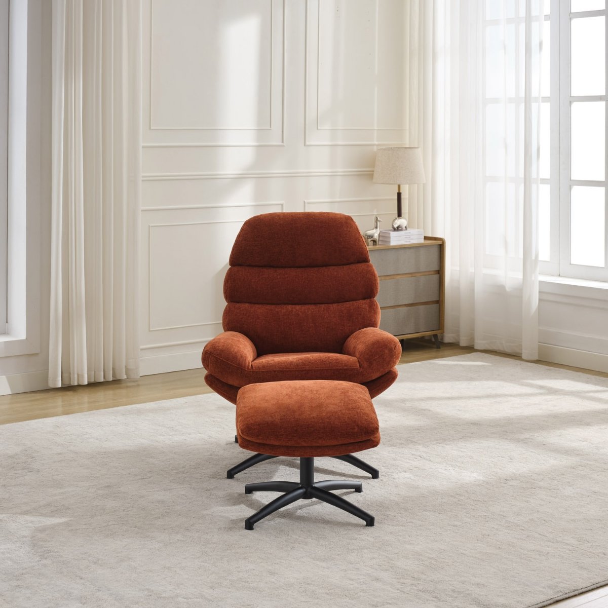 Caprille Accent Chair Chair and Footstool Rust - 2