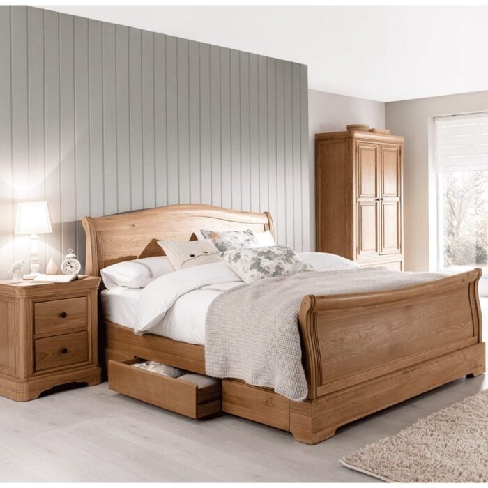 Cassandra Oak Wooden Bed with Drawers - 2