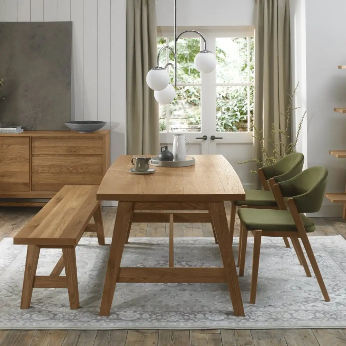 Chambery Rustic Oak Upholstered Dining Chair Green - 6