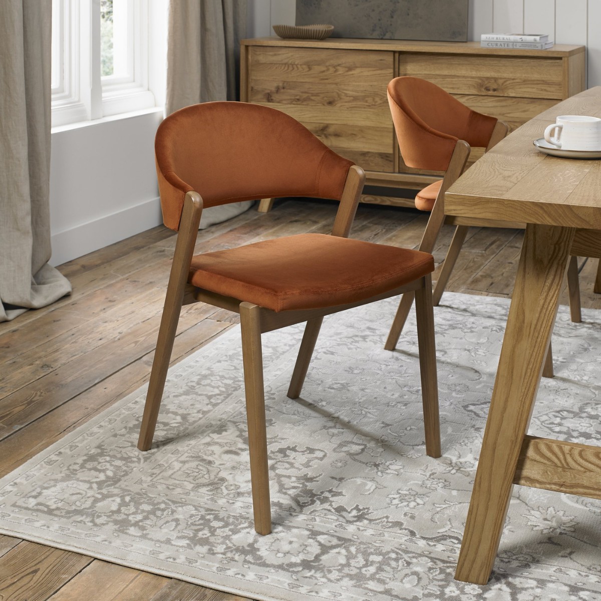 Chambery Rustic Oak Upholstered Dining Chair Orange - 4