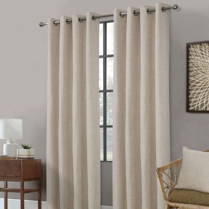 Clayton Beige Eyelet Curtains with Blackout Lining - 3