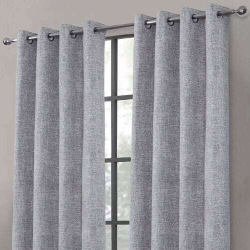 Clayton Ready Made Grey Eyelet Curtains with Blackout Lining - 1