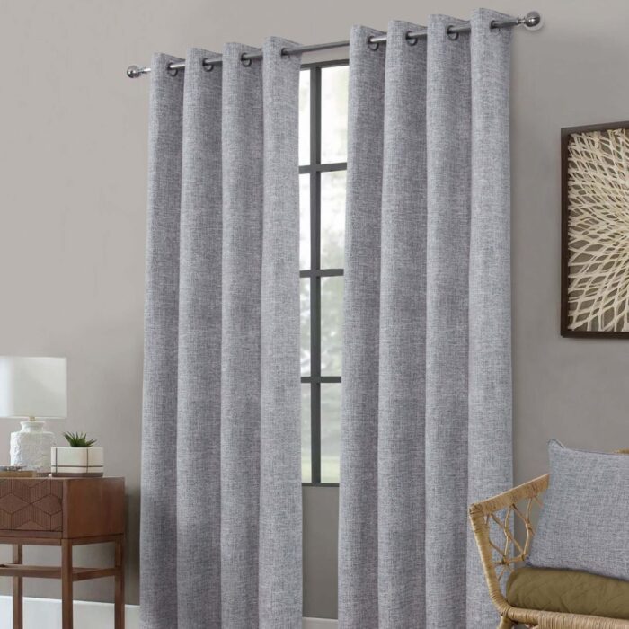 Clayton Ready Made Grey Eyelet Curtains with Blackout Lining - 3