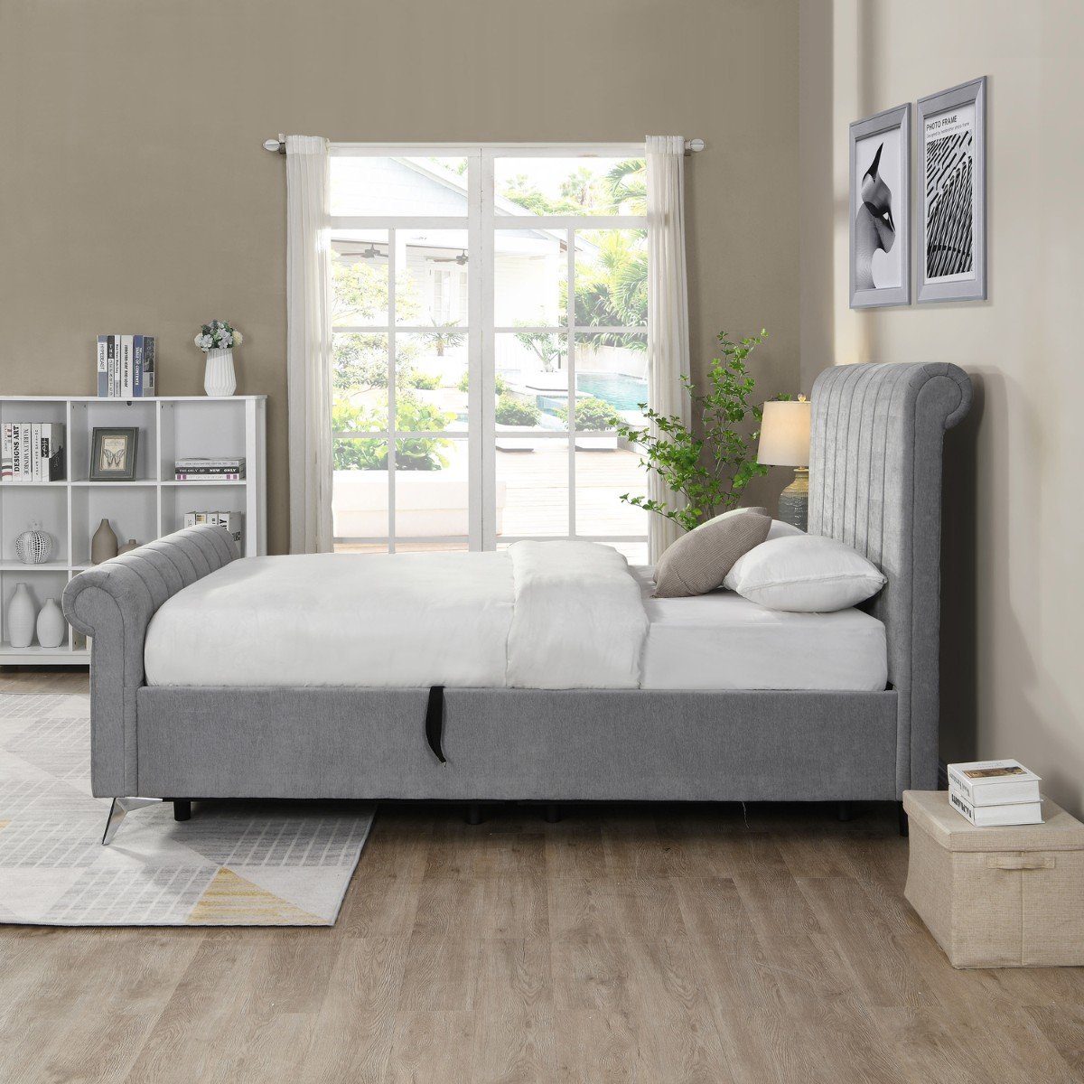 Corona Side Gas Lift Velvet Bed Grey - 3