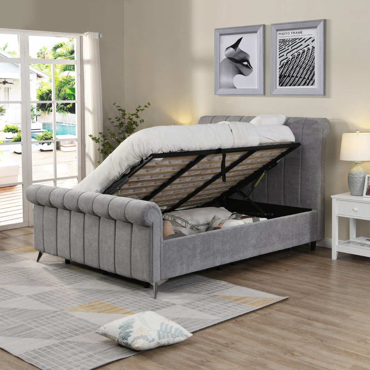 Corona Side Gas Lift Velvet Bed Grey - 4
