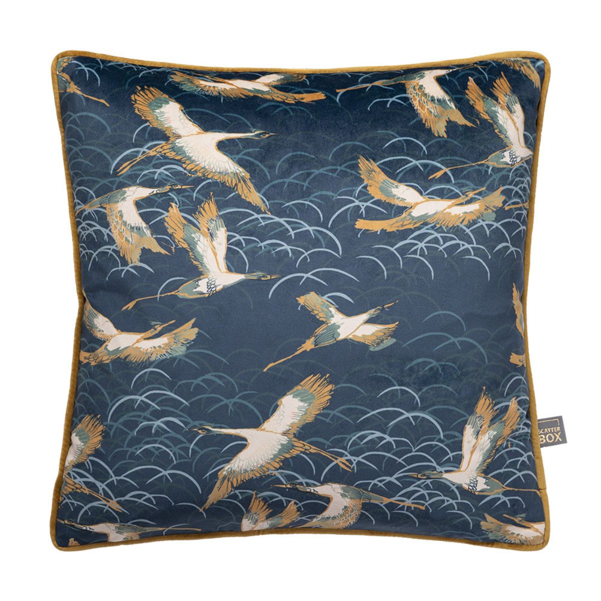 Crane Blue Bird Print Cushion - 1