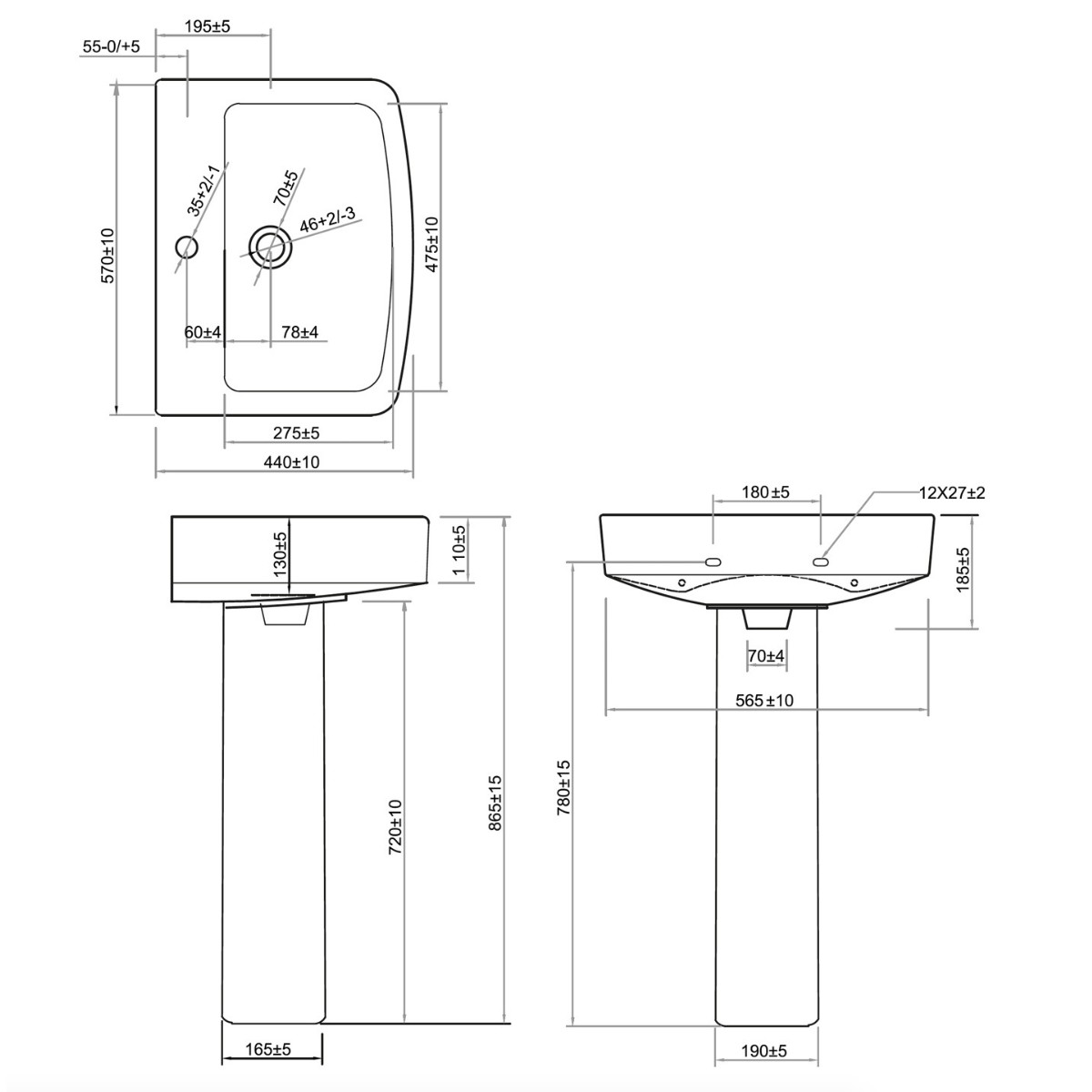 Denza Gloss White Basin & Pedestal - 3