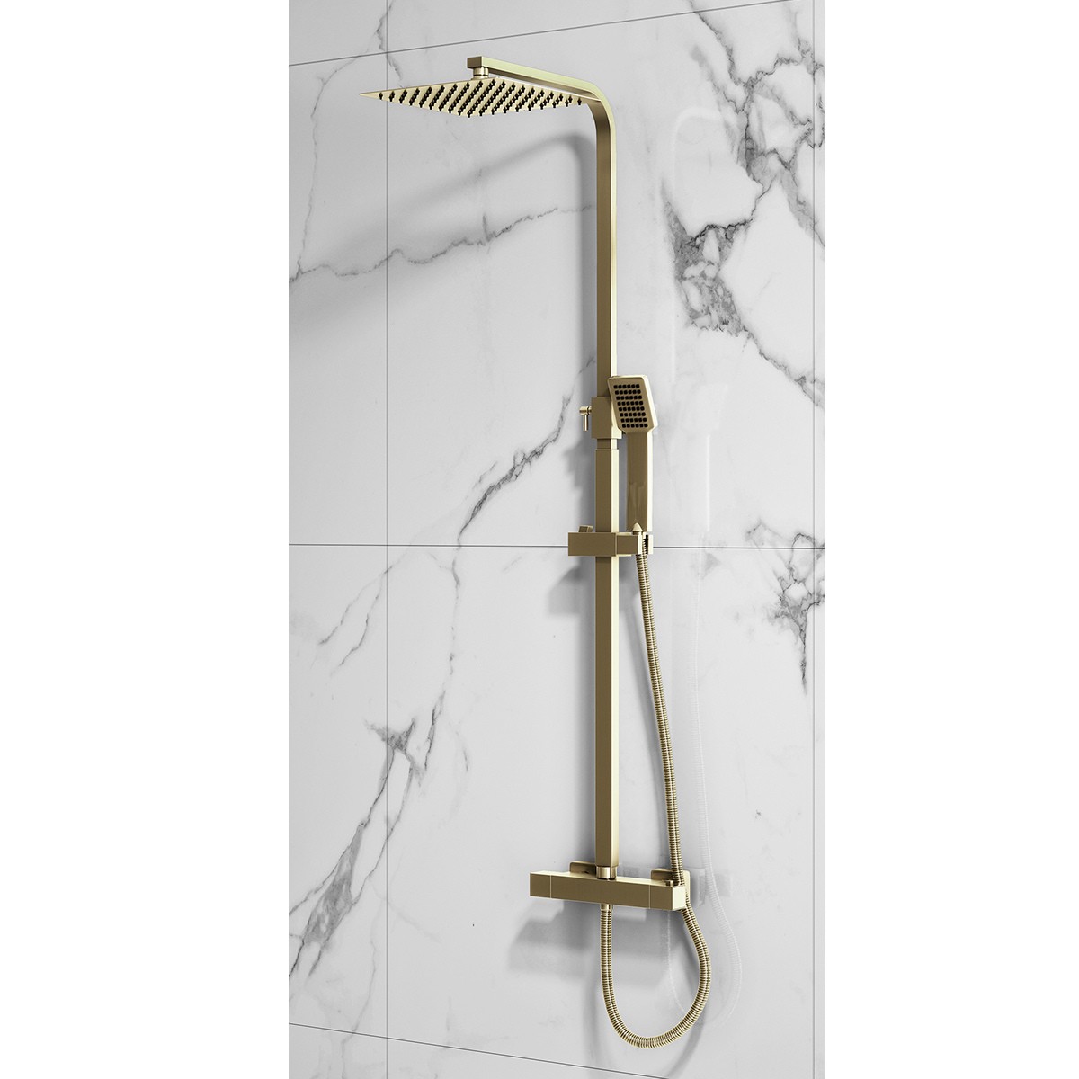 Elliot Brushed Brass Square Rigid Riser Shower - 2