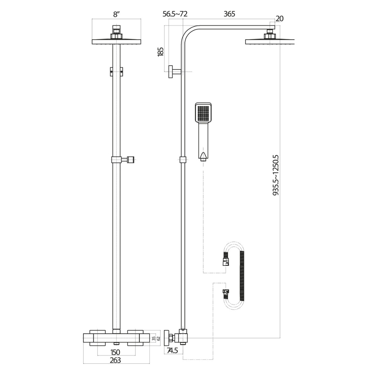 Elliot Brushed Brass Square Rigid Riser Shower - 3