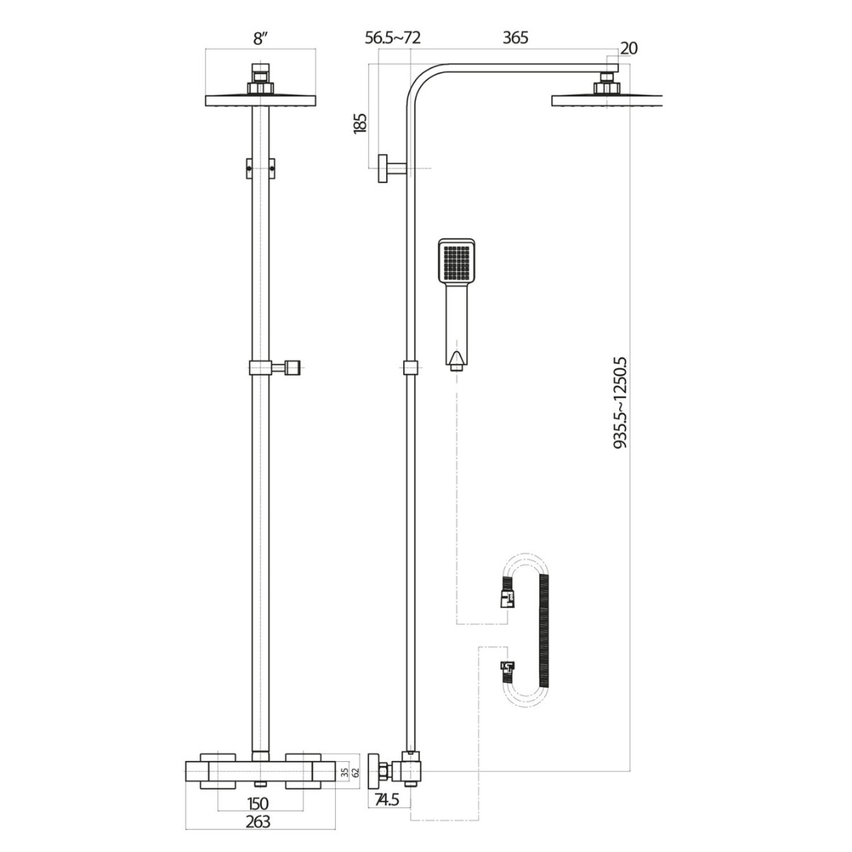 Elliot Square Rigid Riser Shower Chrome - 4