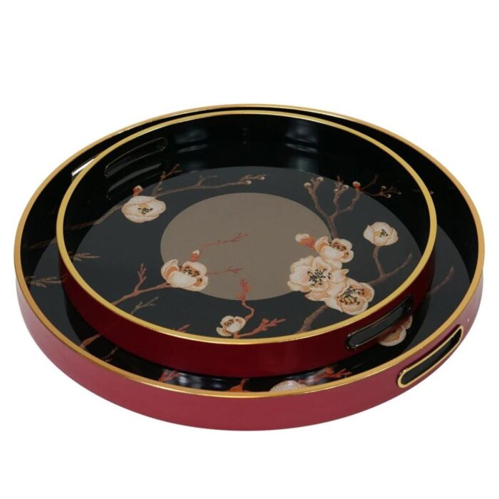 Cherry Blossom Oriental Tray - Set of Two