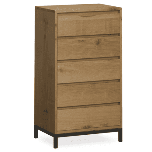 G4942 - Heatherfield Tallboy Oak and Metal Chest of Drawers