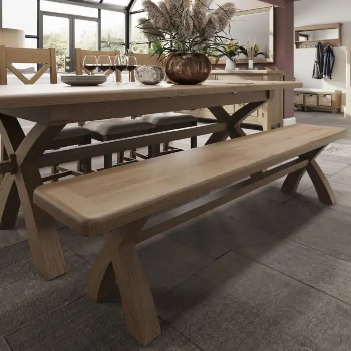 Oak bench best sale dining set