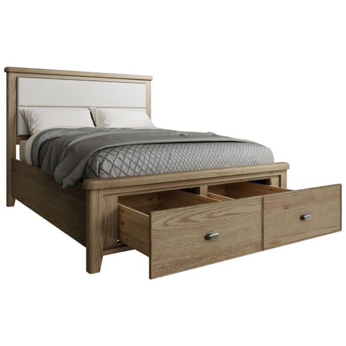 HO-50FHBHO-50DFB-UK - 5ft Oak Bed with Drawers and Fabric Headboard - 2