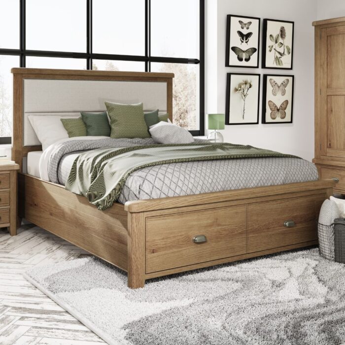 HO-60DFB-UKHO-60FHB-UK - 6ft Oak Bed with Drawers and Fabric Headboard - 9