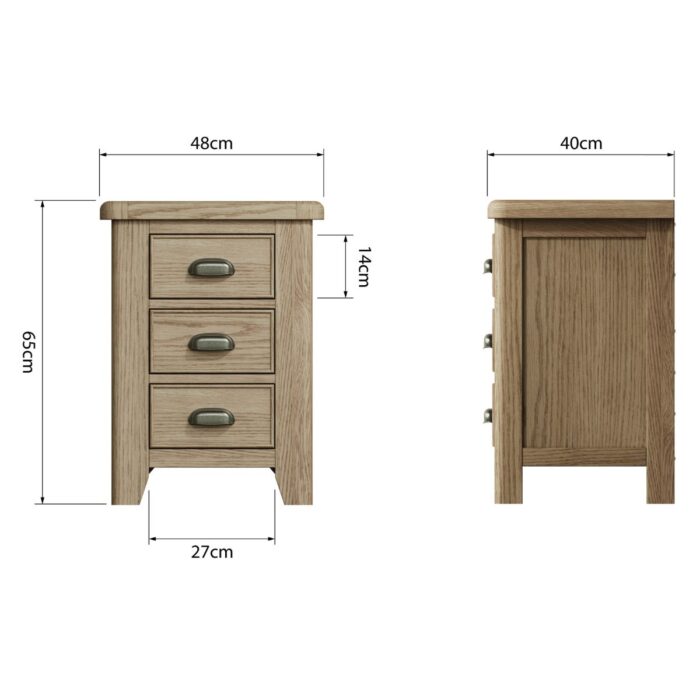 HO-LBSC - Halifax Large 3 Drawer Oak Bedside Cabinet - 9