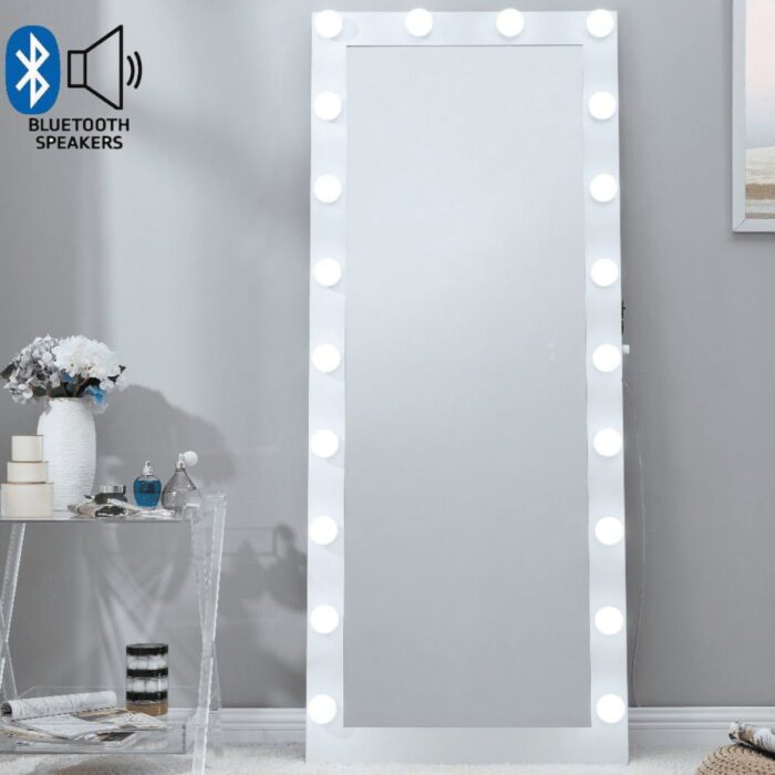 HYM-FW-BT - Hollywood White Floor Mirror With Bluetooth Speakers - 2