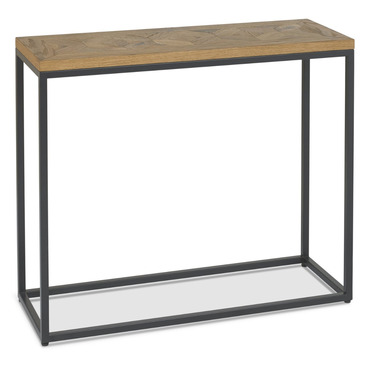 Inishmore Oak and Black Metal Narrow Console Table - 1