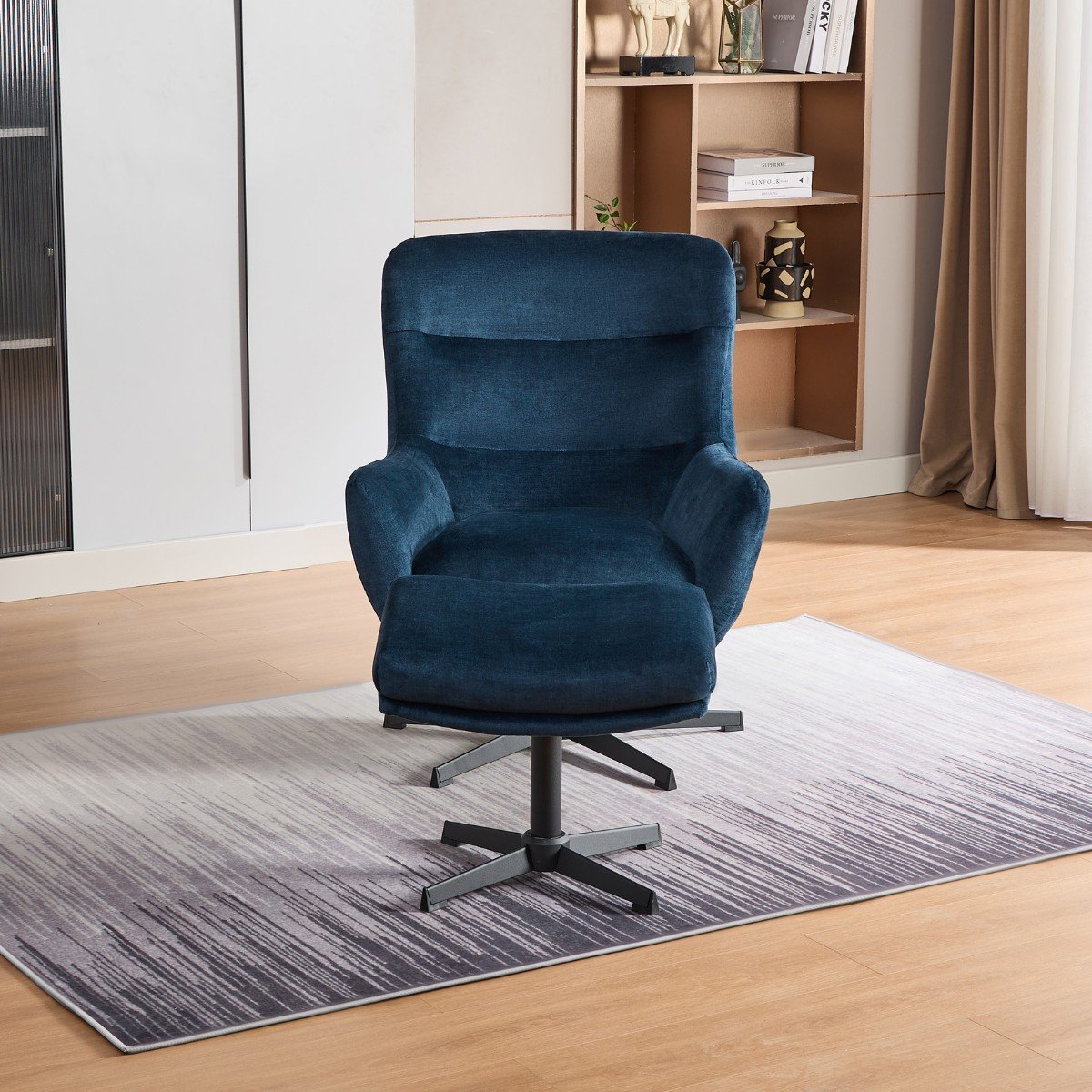 Irmina Swivel Recliner and Footstool Blue - 2