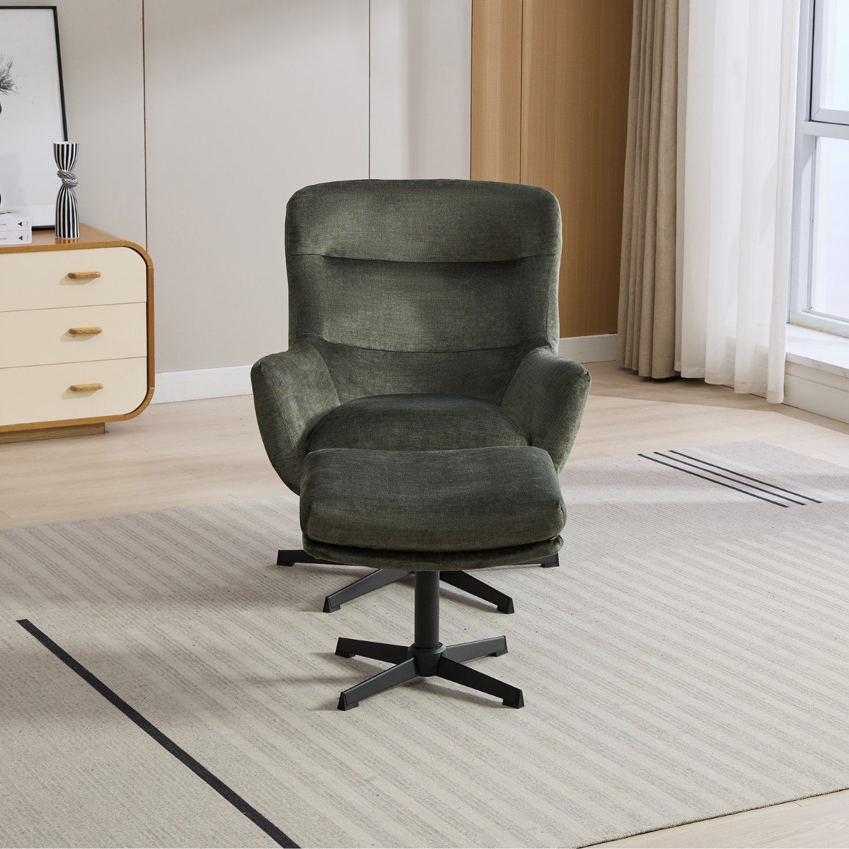 Irmina Swivel Recliner and Footstool Green - 2