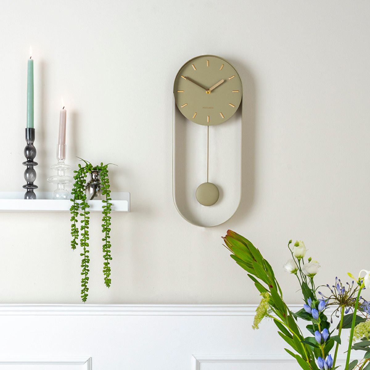 Elegant Pendulum Olive Green Wall Clock Corcoran's