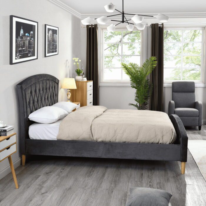 Kalie Charcoal Upholstered Bed - 3