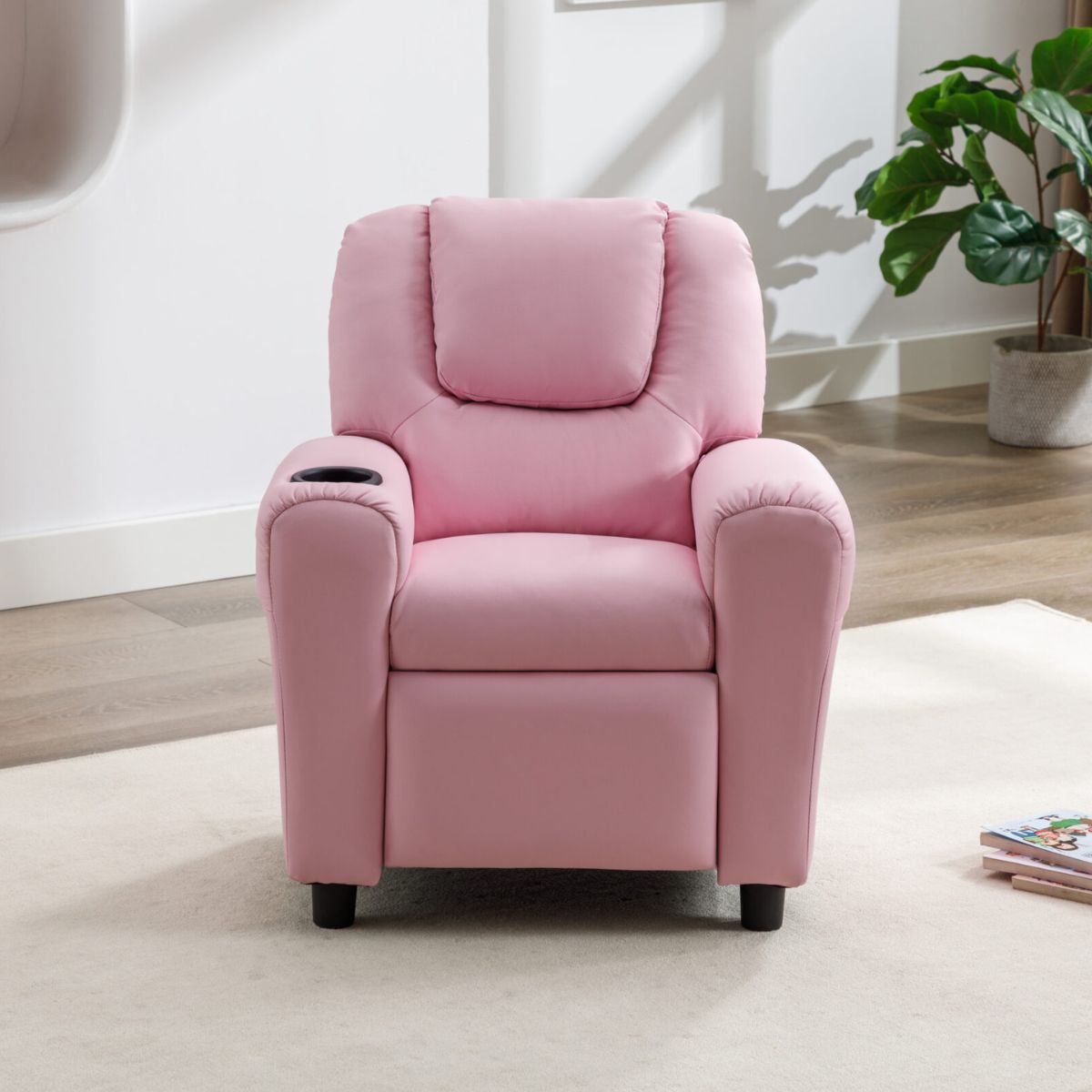 Kids Recliner Chair with Cup Holder Light Pink - 3