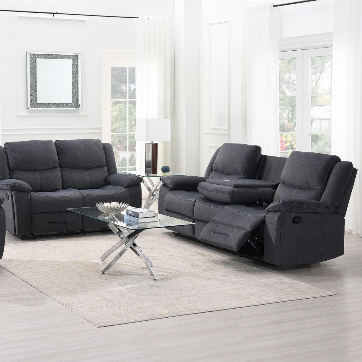 Kilflynn Charcoal 3 Seater Recliner Sofa - 8