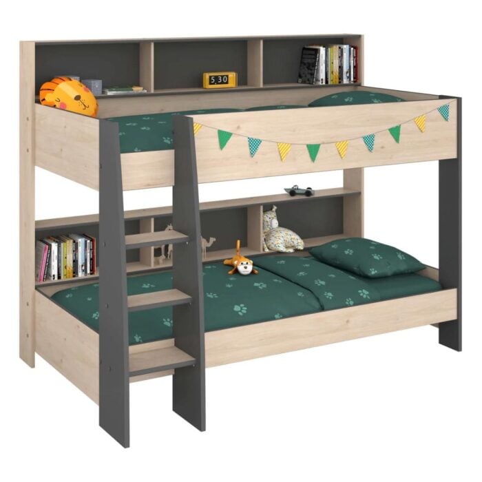 LINBB-OG - Lindsay Grey & Oak Bunk Bed With Shelves - 2
