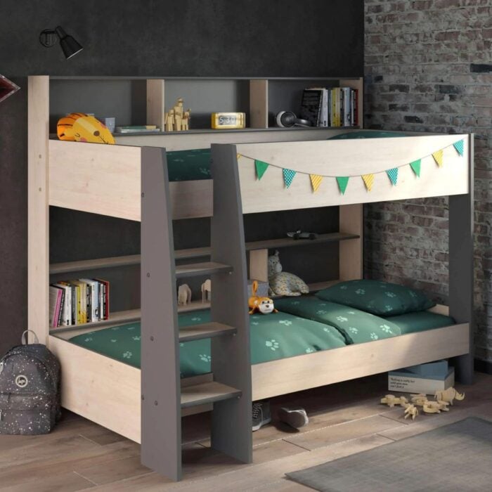 LINBB-OG - Lindsay Grey & Oak Bunk Bed With Shelves - 4