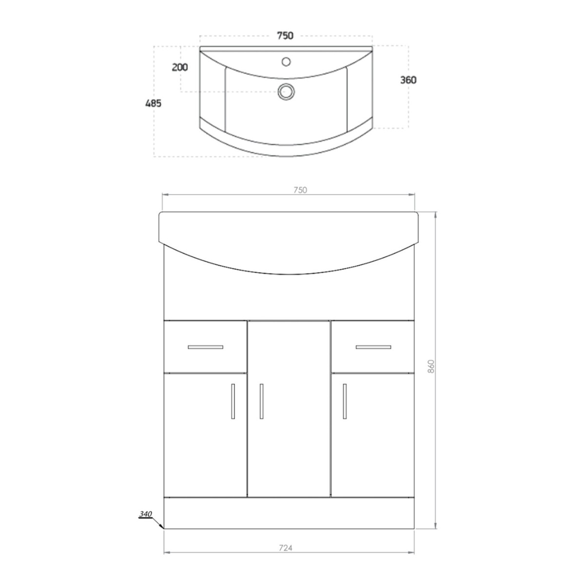 Lanza 750 Gloss White Vanity Unit with Basin Set - 2