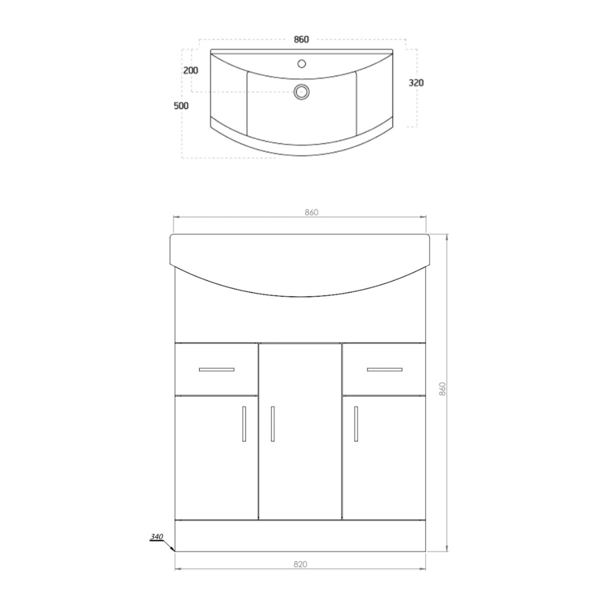 Lanza 850 Gloss White Vanity Unit with Basin Set - 2