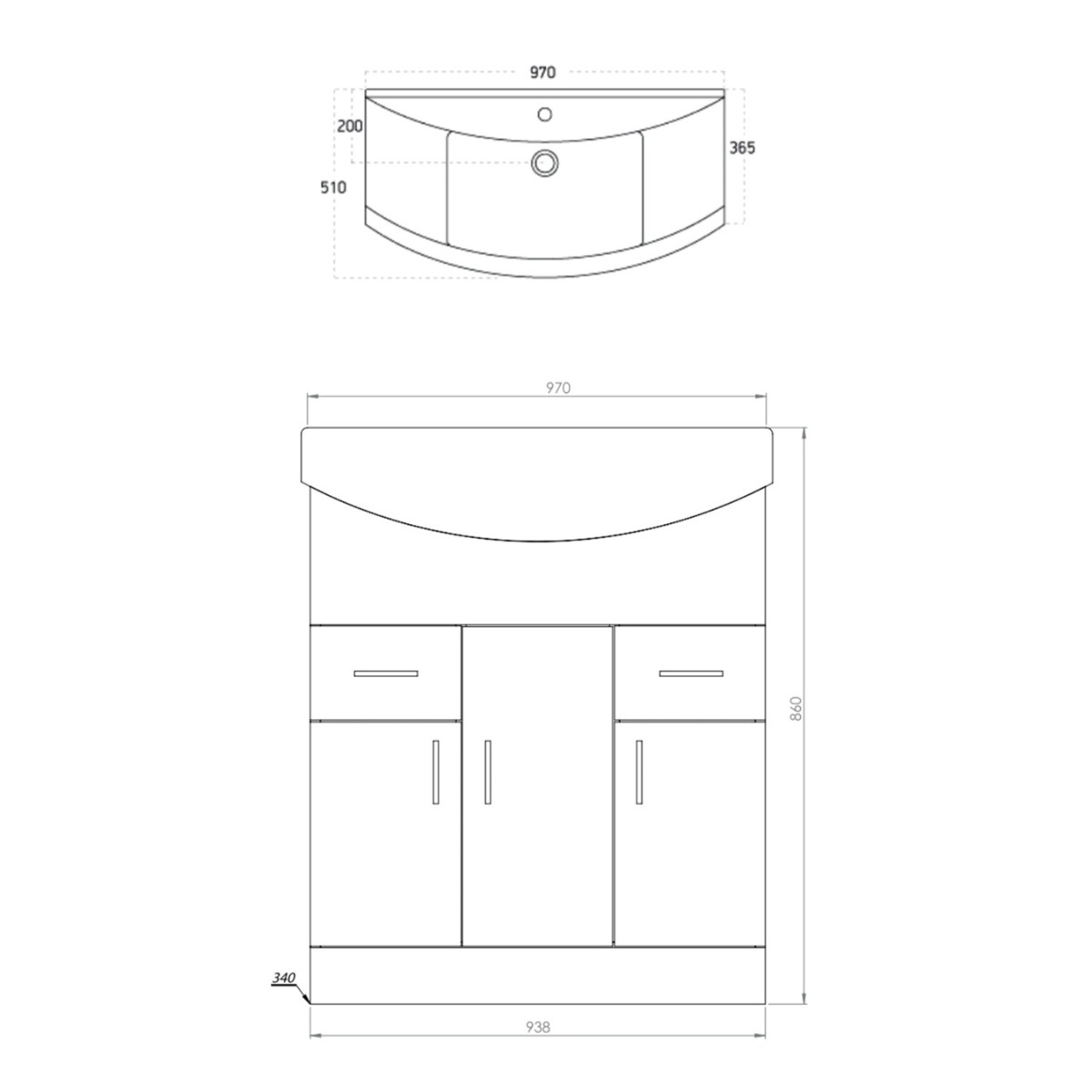 Lanza 950 Gloss White Vanity Unit with Basin Set - 2