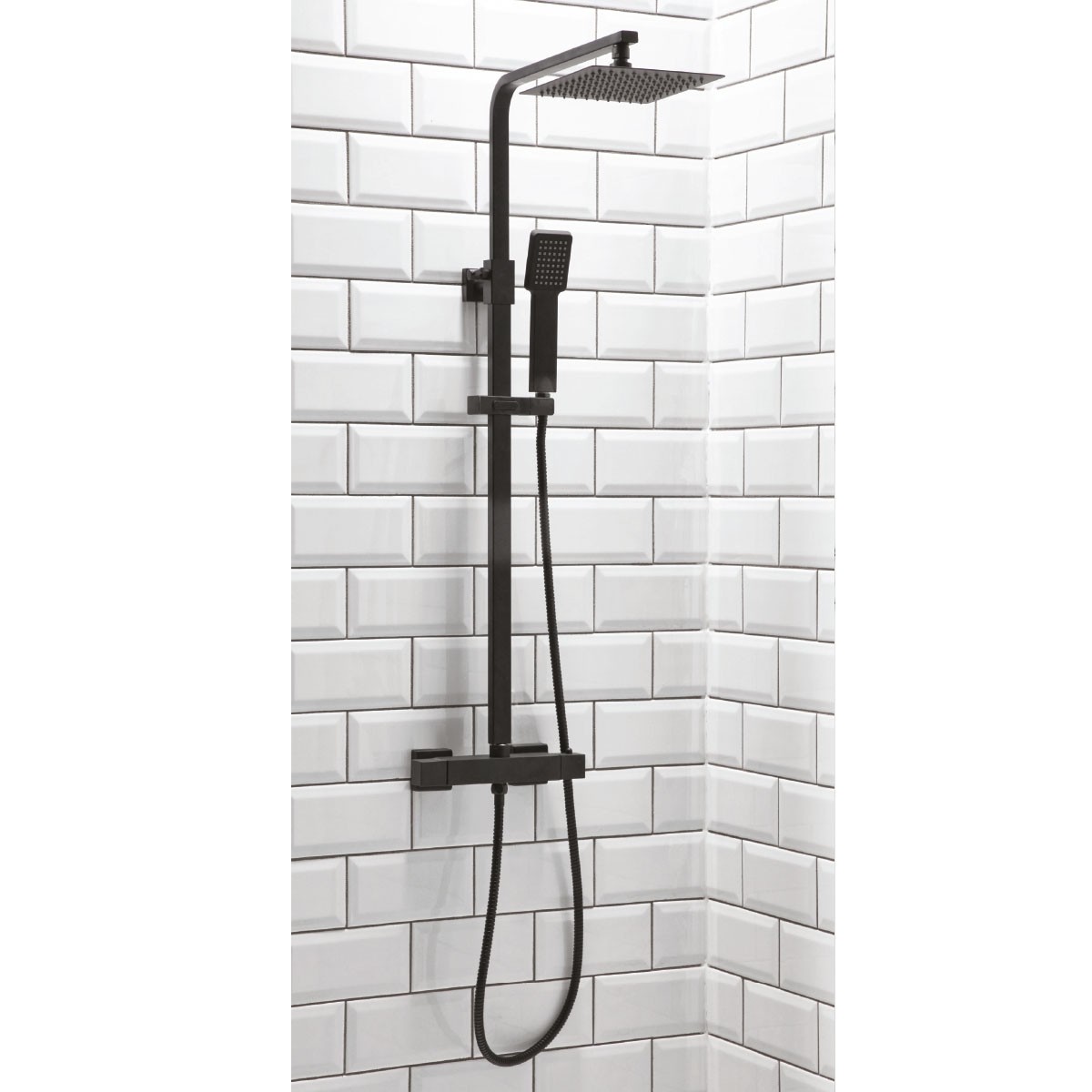 Lunar Black Square Rigid Riser Shower - 2