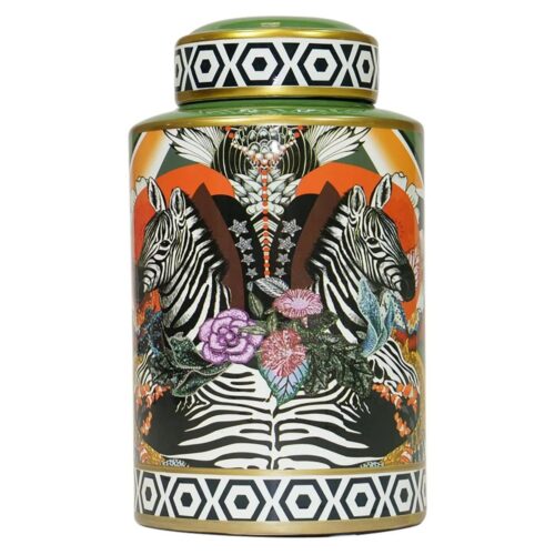 African Motif Wonder Bazaar Zebra Jar