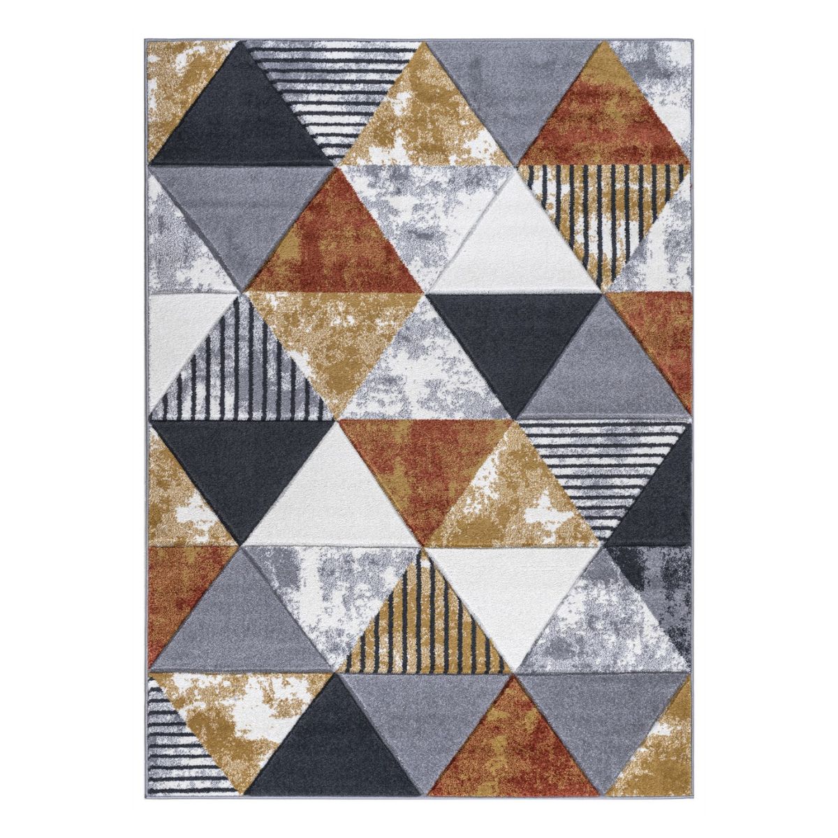 Mason mustard and grey triangular pattern Rug with Stripes - 1