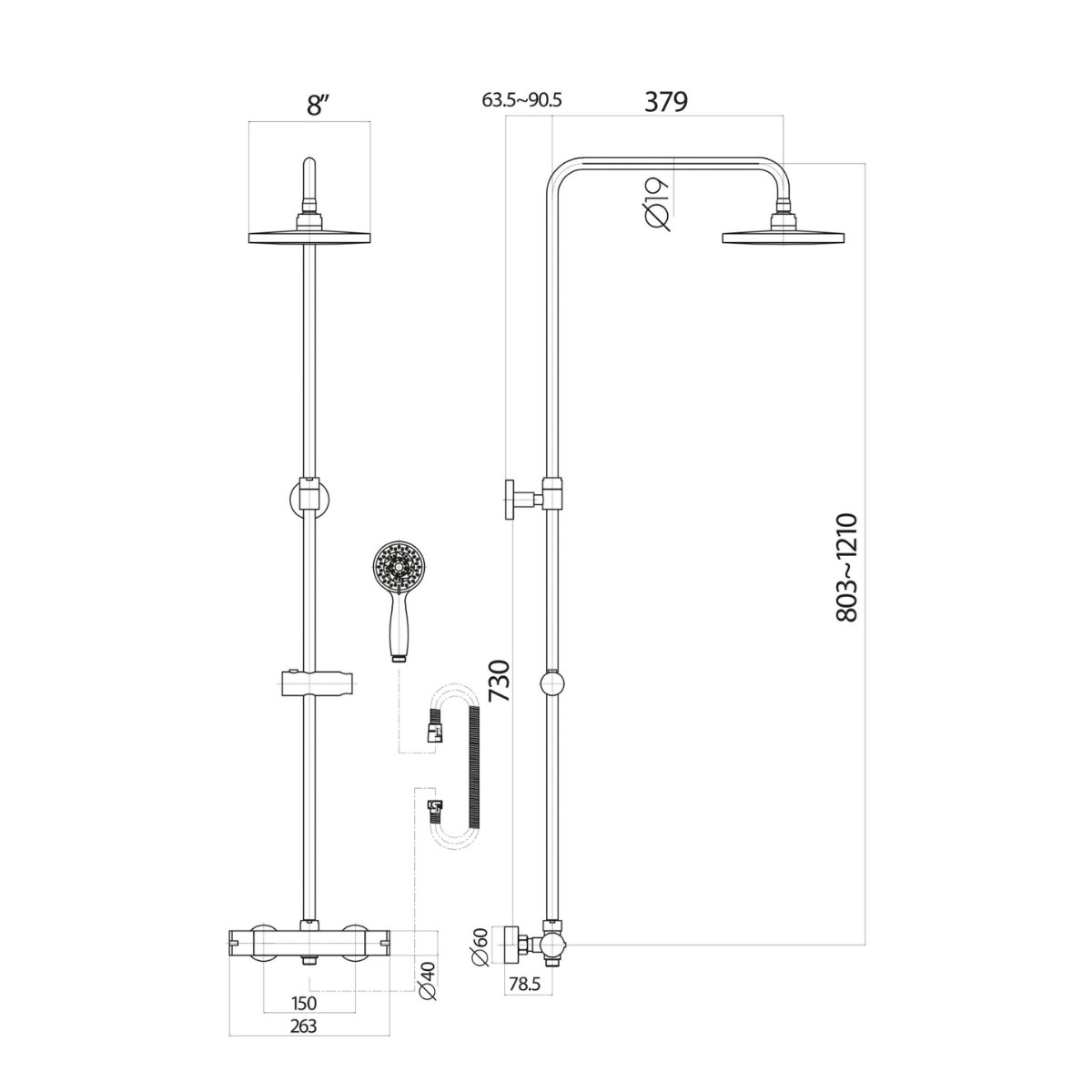 Middleton Black Round Rigid Riser Shower - 4