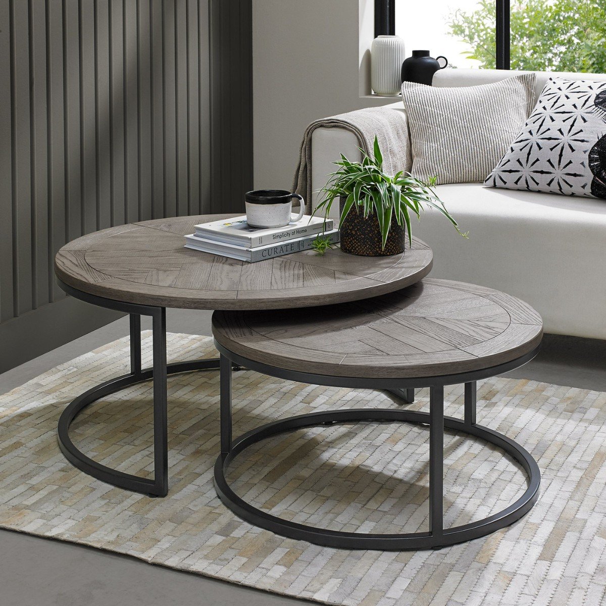 Moyvane Grey Round Nest of Coffee Tables - 3